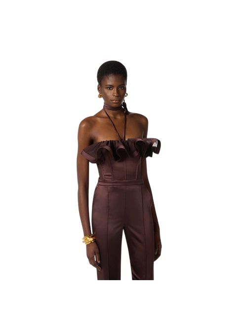 Tuta in raso stretch con maxi ruche ELISABETTA FRANCHI | Tute | TU06562E2644